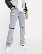 Liquor N Poker Straight Fit Jeans In Midwash Blue With Hem Zip Details-blues