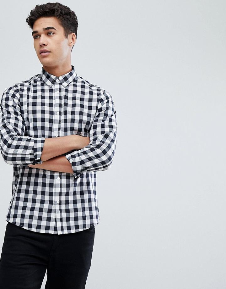 Solid Shirt In Monochrome Gingham - Black
