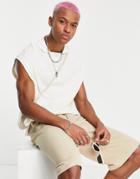 Asos Design Oversized Sleeveless Polo With Step Hem In Off White