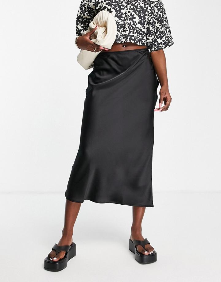 Topshop Satin Bias Midi Skirt In Black