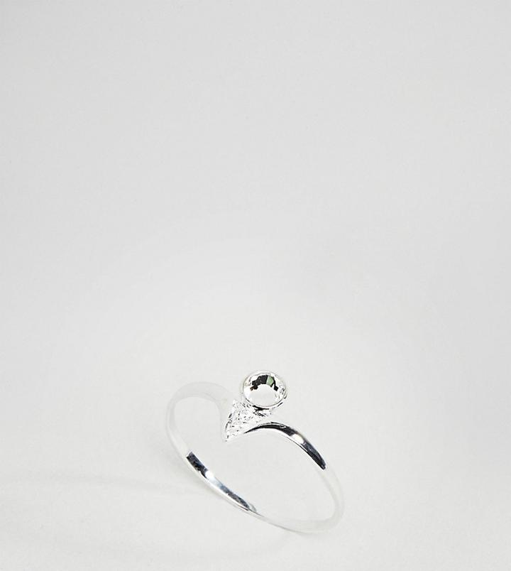 Asos Design Curve Sterling Silver Stone Set Engraved Ring - Silver