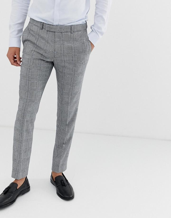 Moss London Slim Suit Pants With Check Boucle - Gray