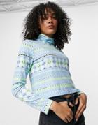 Vintage Supply Lounge High Neck Thermal Fairisle Top Set-blues