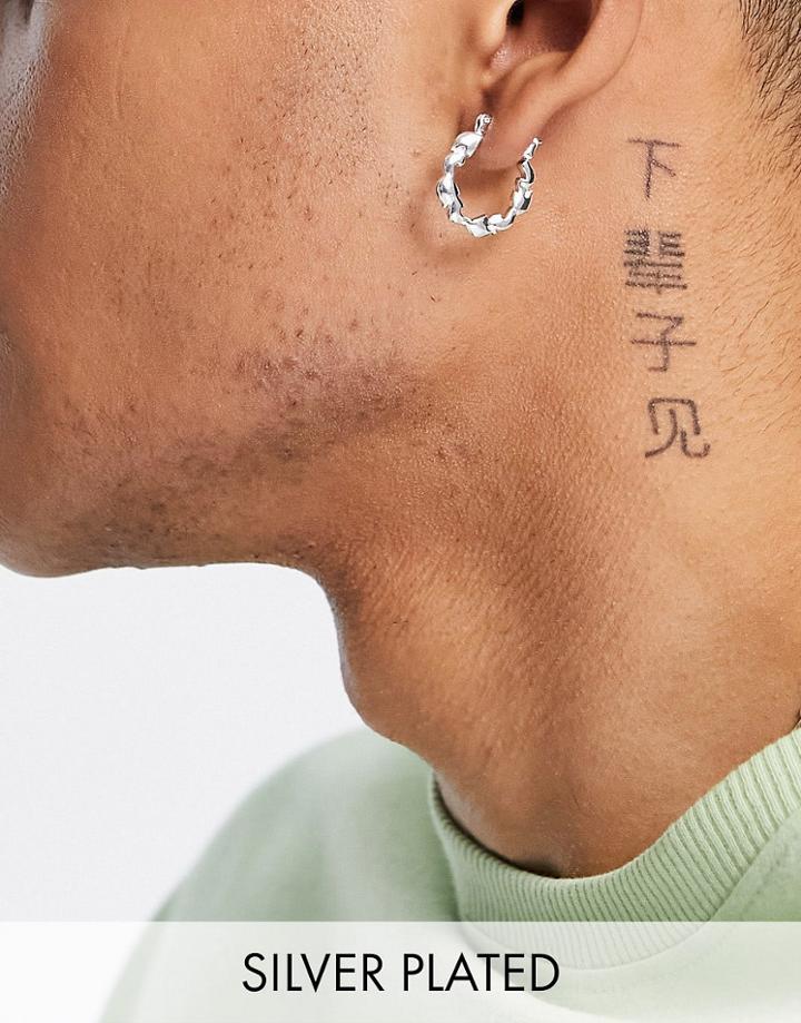 Asos Design Hoop Earrings With Melted Flames In Real Silver Plate
