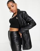 Miss Selfridge Faux Leather Belted Blazer In Black
