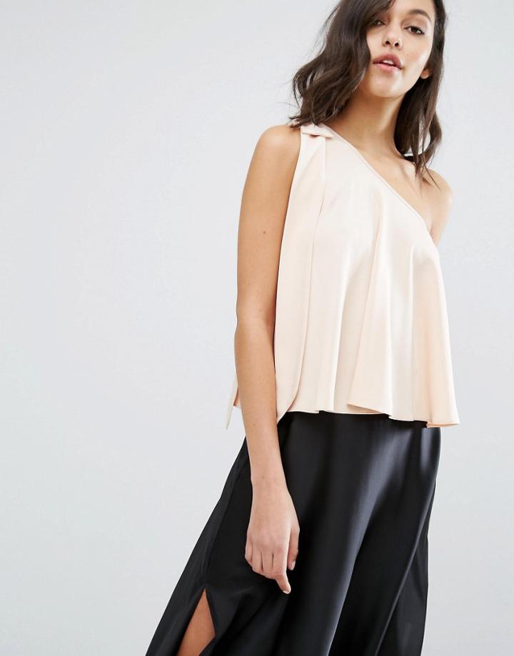 Miss Selfridge One Shoulder Bow Top - Beige