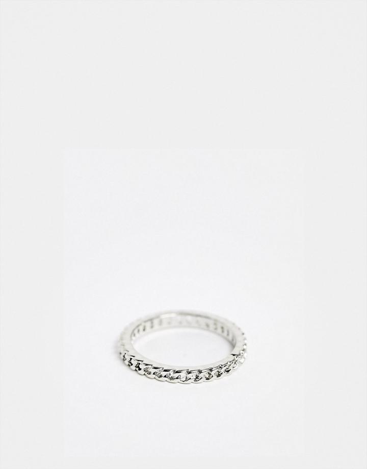 Asos Design Ring In Curb Chain Design In Silver Tone