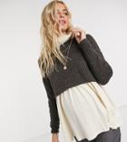 Pieces Maternity Exclusive Twist Back Cropped Sweater In Dark Gray-brown