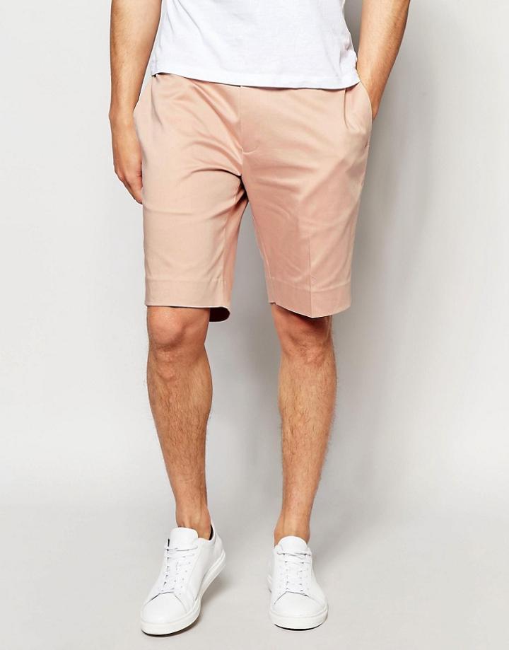 Asos Skinny Smart Shorts In Cotton Sateen - Pink