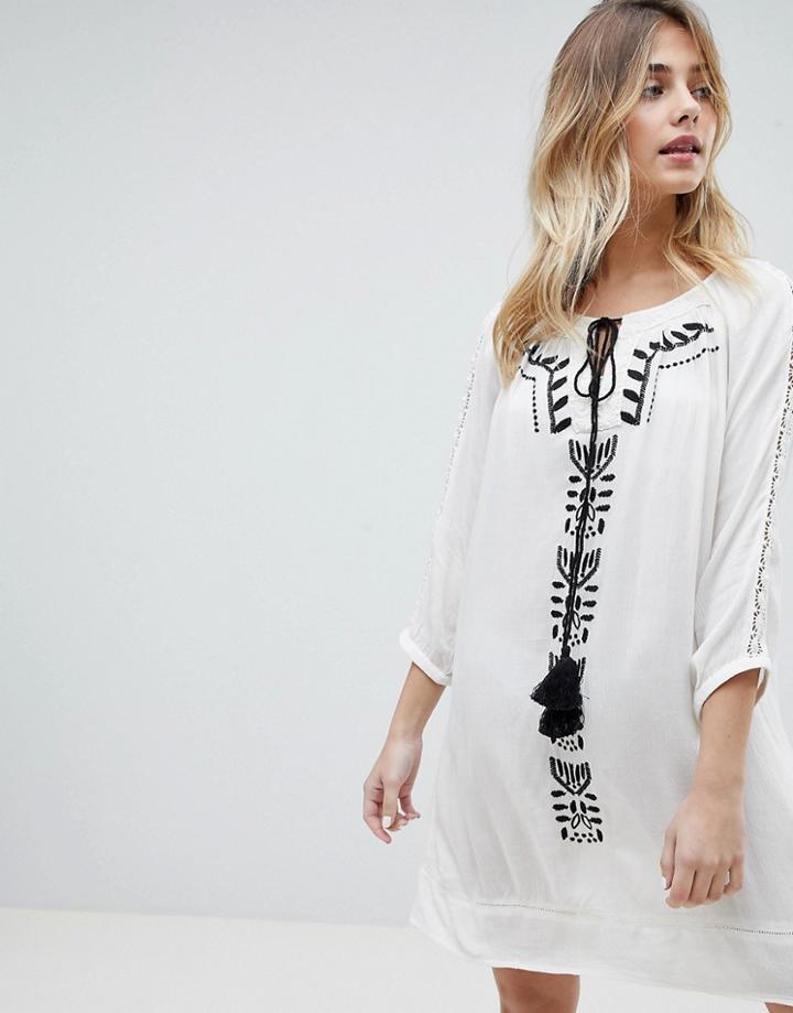 Brave Soul Robina Embroidred Tunic Dress - White
