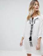 Brave Soul Robina Embroidred Tunic Dress - White
