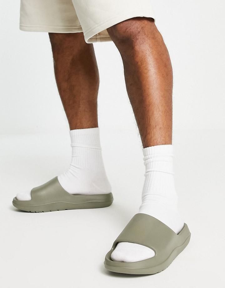 Asos Design Slides In Khaki-green