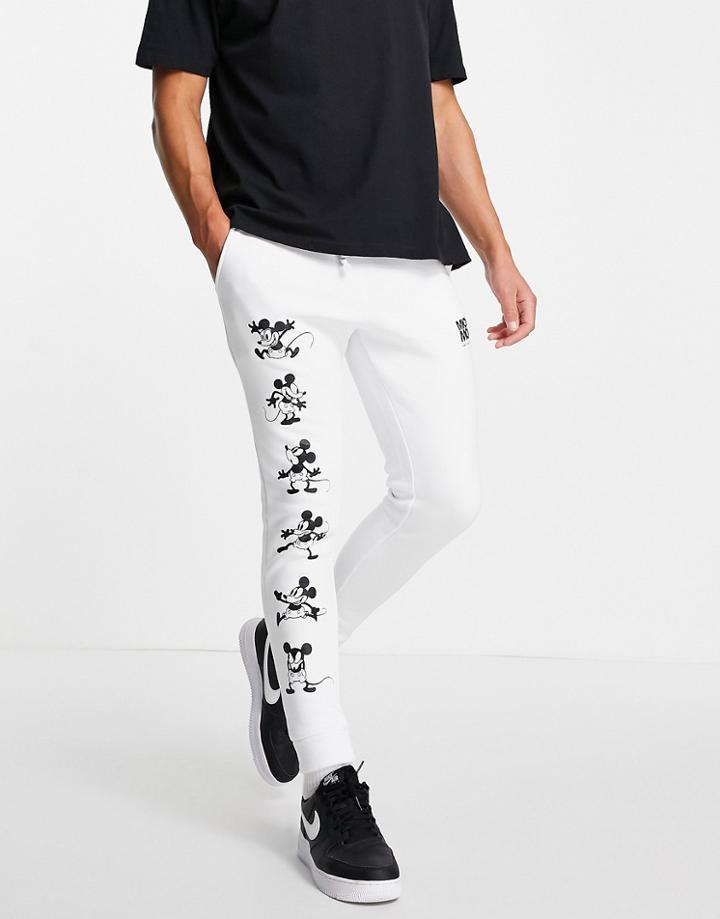 Asos Design Sweatpants With Disney Mickey Mouse Gloss Print In White - Part Of A Set