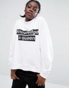 Monki Logo Funnel Neck Sweatshirt Sweater - White