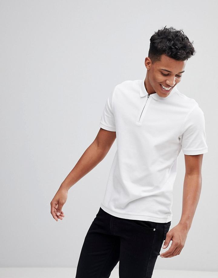 Jack & Jones Premium Polo Shirt With Zip Neck - White