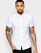 Asos Oxford Skinny Shirt In White With Short Sleeves - White