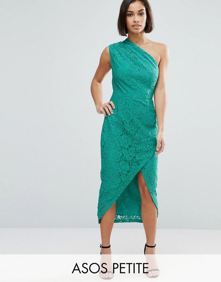 Asos Petite Lace One Shoulder Midi Pencil Dress - Blue