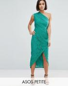 Asos Petite Lace One Shoulder Midi Pencil Dress - Blue