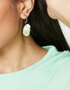 Asos Design Hoop Earrings With Happy Flower Pearl Charm In Silver Tone