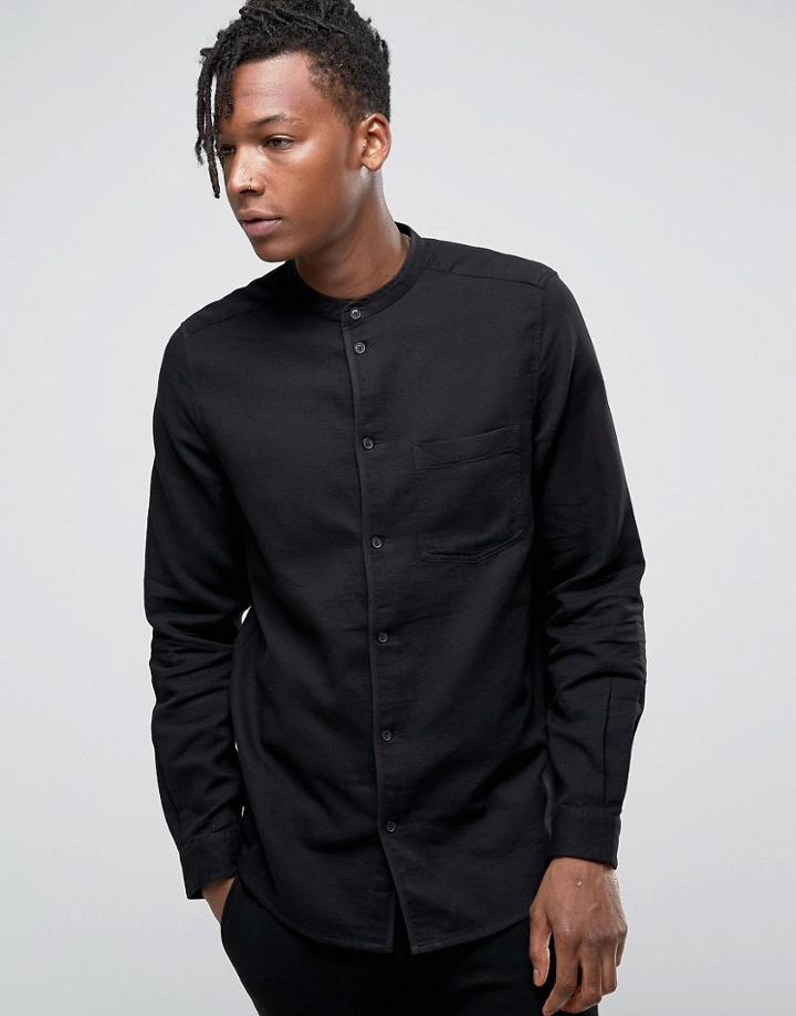 Weekday Dave Collarless Jet Pocket Shirt - Black