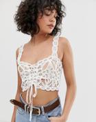 Wild Honey Tie Front Top In Layered Lace - White