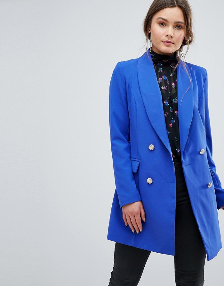 Boohoo Longline Double Breasted Blazer - Blue