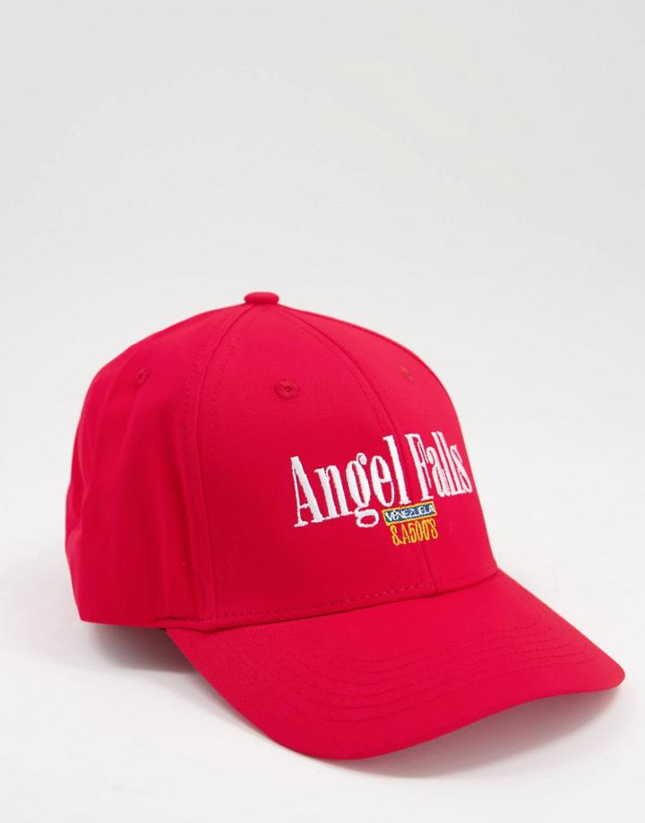 Asos Design 90's Retro Baseball Cap In Red With Text Embroidery