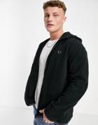 Fred Perry Polar Fleece Hooded Track Jacket In Black