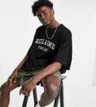 Reclaimed Vintage Inspired Oversized Varsity T-shirt In Black