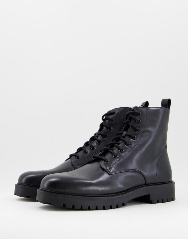 Walk London Sean Lace Up Boots 2.0 In Black Leather