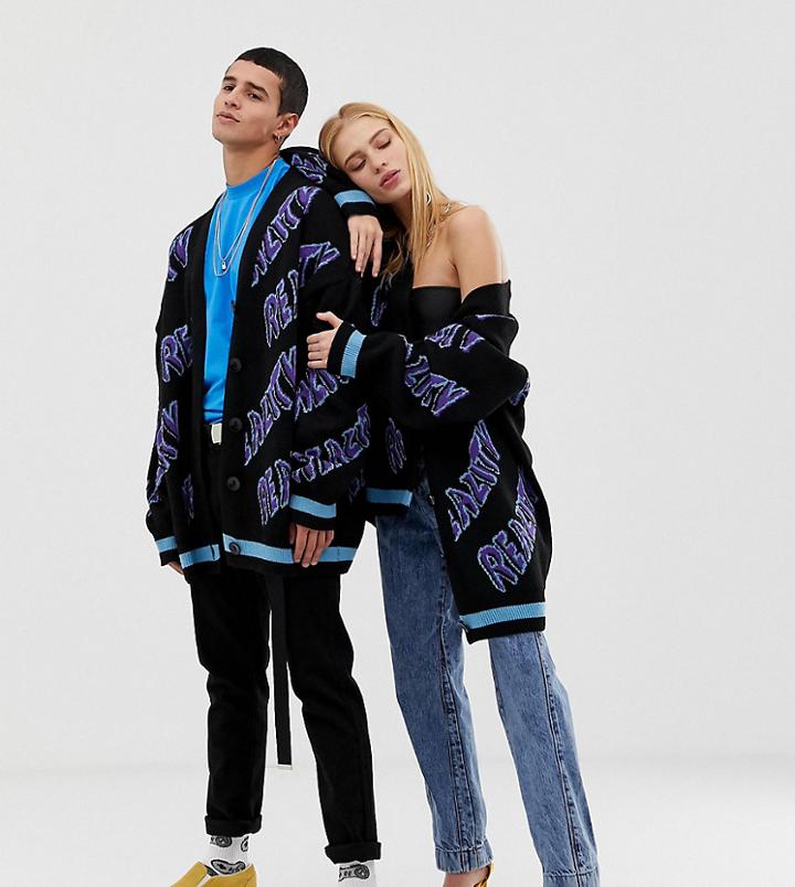 Collusion Unisex Cardigan With Print - Black