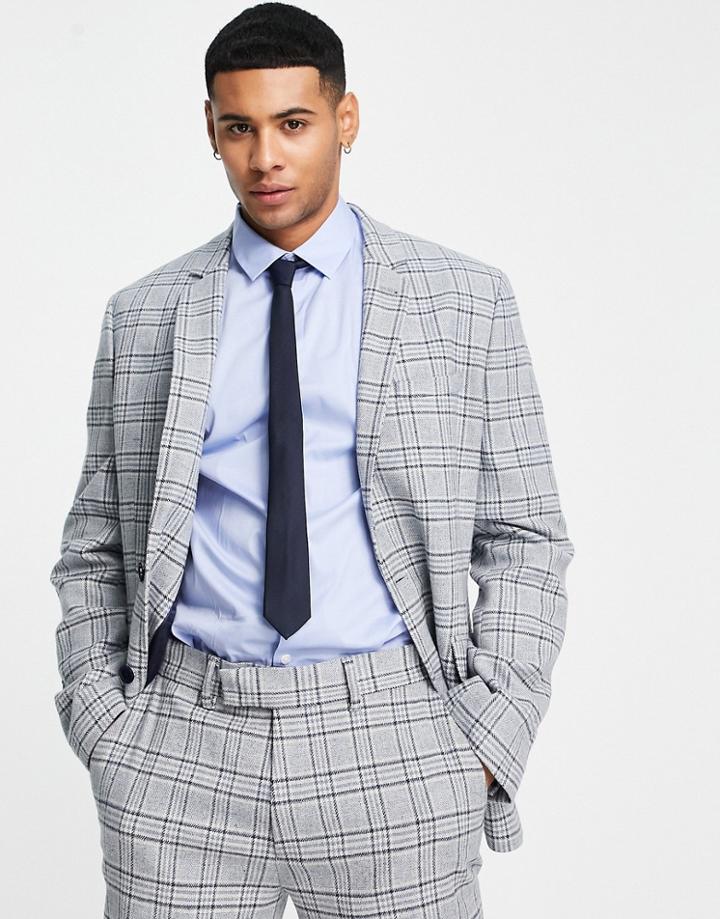 Asos Design Slim Suit Jacket In Blue Check-blues