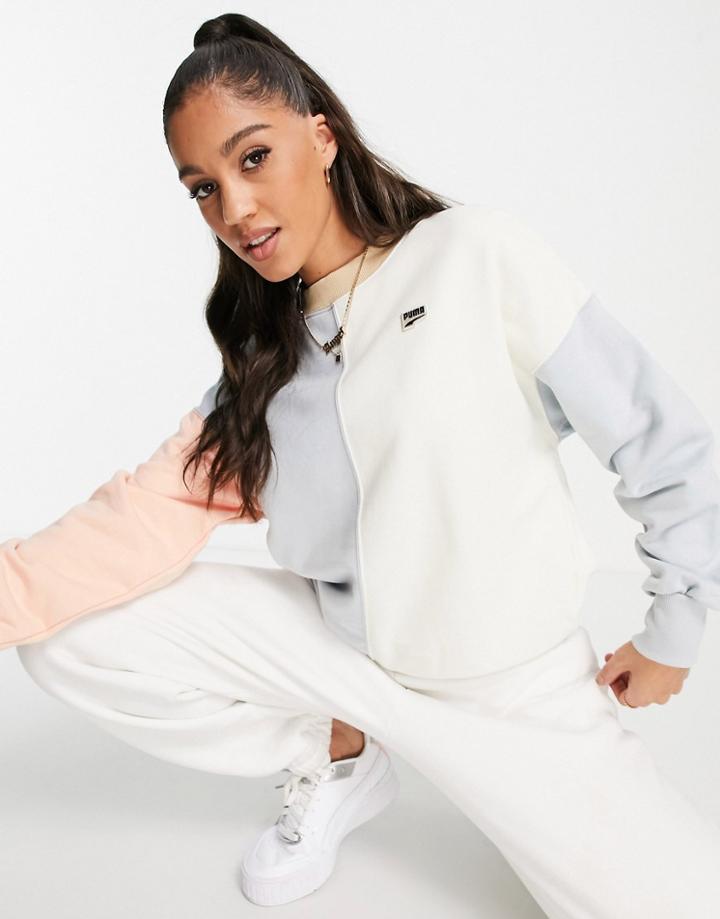 Puma Downtown Color Block Sweatshirt In Neutrals And Baby Blue