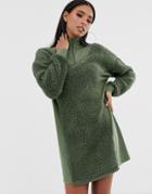 Asos Design Rib Detail Zip Neck Borg Sweat Dress