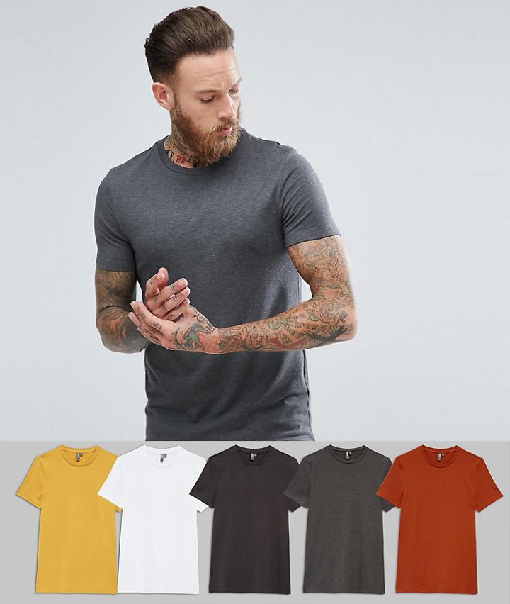 Asos Design Muscle Fit T-shirt With Crew Neck 5 Pack Save - Multi