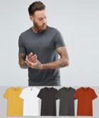 Asos Design Muscle Fit T-shirt With Crew Neck 5 Pack Save - Multi