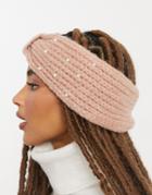 Pieces Cable Knit Headband With Pearl Trims In Camel-pink
