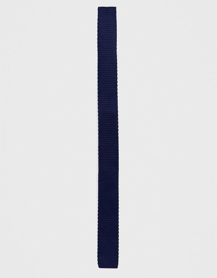 Asos Design Knitted Tie In Navy