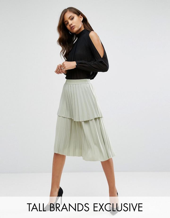 Y.a.s Tall Julia Pleated Ruffle Layered Midi Skirt - Green