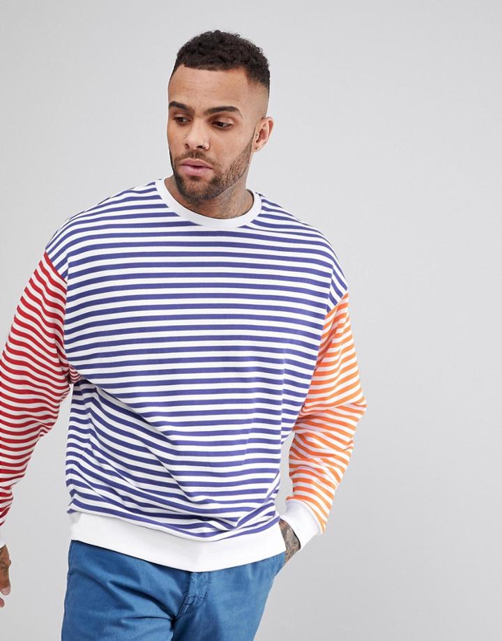 Asos Oversized Sweat With Tri Stripe - Blue