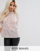 Fashion Union Petite High Neck Blouse In Floral - White