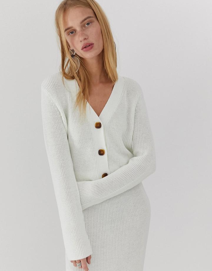Asos Design Two-piece V Neck Crop Chunky Cardigan In Eco Yarn - White