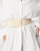 Svnx Straw Belt With Faux Shell Buckle In Cream-white