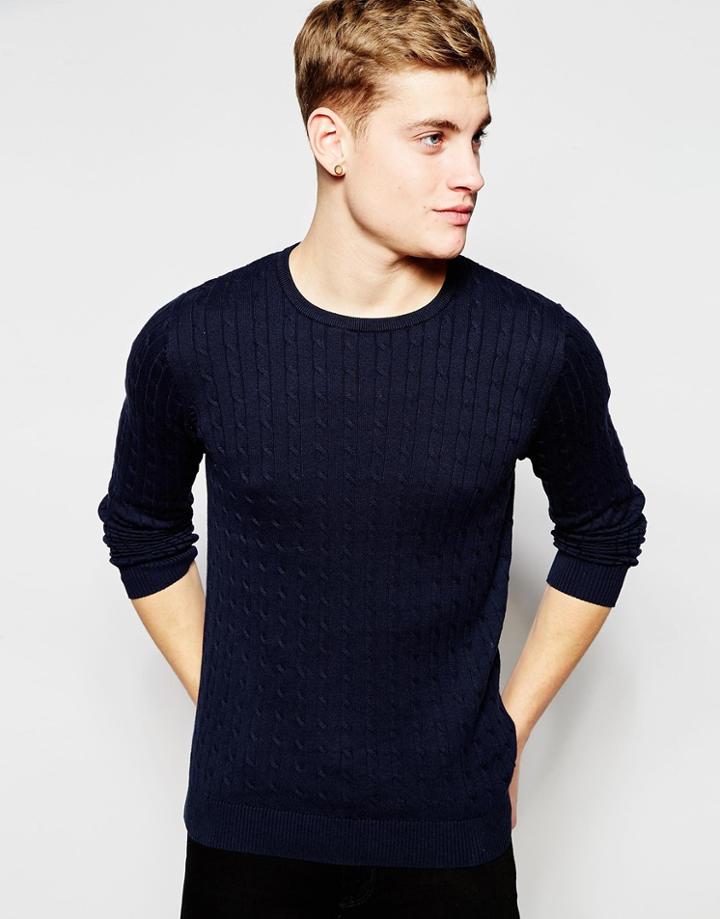 Jack & Jones Premium Cable Knit Sweater - Navy