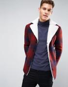 Sisley Wool Check Overcoat With Fleece Lining - Red