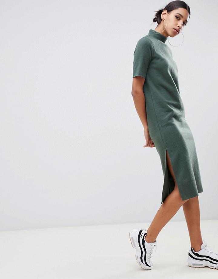 Asos Design Super Soft Midi T-shirt Dress With Open Back-green