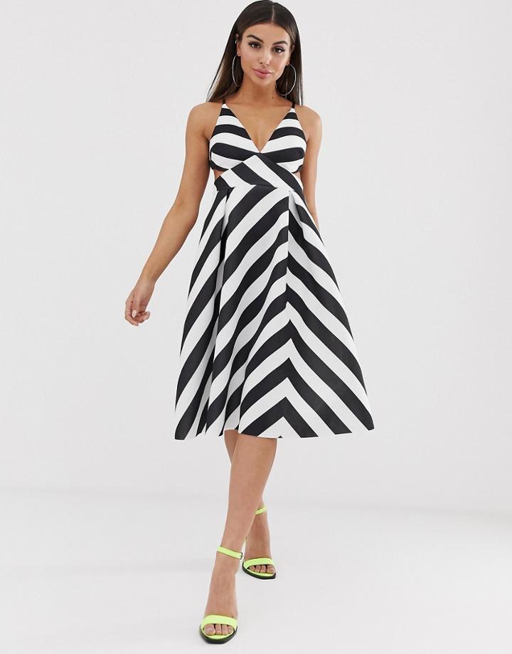 Asos Design Chevron Strappy Back Minimal Prom Midi Dress - Multi