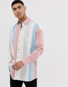 Asos Design Dropped Shoulder Oversized 90s Stripe Shirt In Pink - Pink