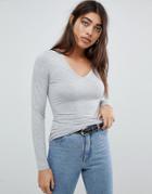 Asos Design Ultimate Top With Long Sleeve And V-neck - Gray