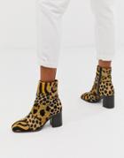 Asos Design Replace Leather Square Toe Boots In Animal Mix - Multi